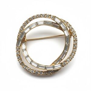 VTG Sparkling Rhinestone Crystal Triple Circle Eternity Brooch Pin Mid Century